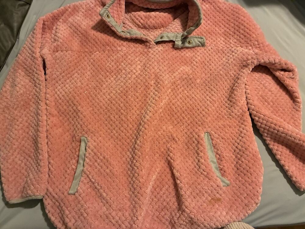 Simply Southern Women’s XXL Fleece Pullover Snap Textured Sherpa Pink W/ Grey